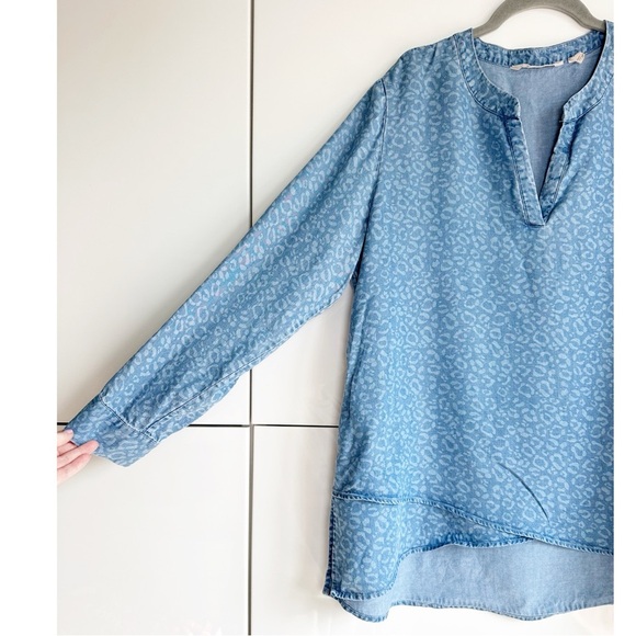 Soft Surroundings Denim Top Animal Print Tencel Size Petite Large - Picture 2 of 9